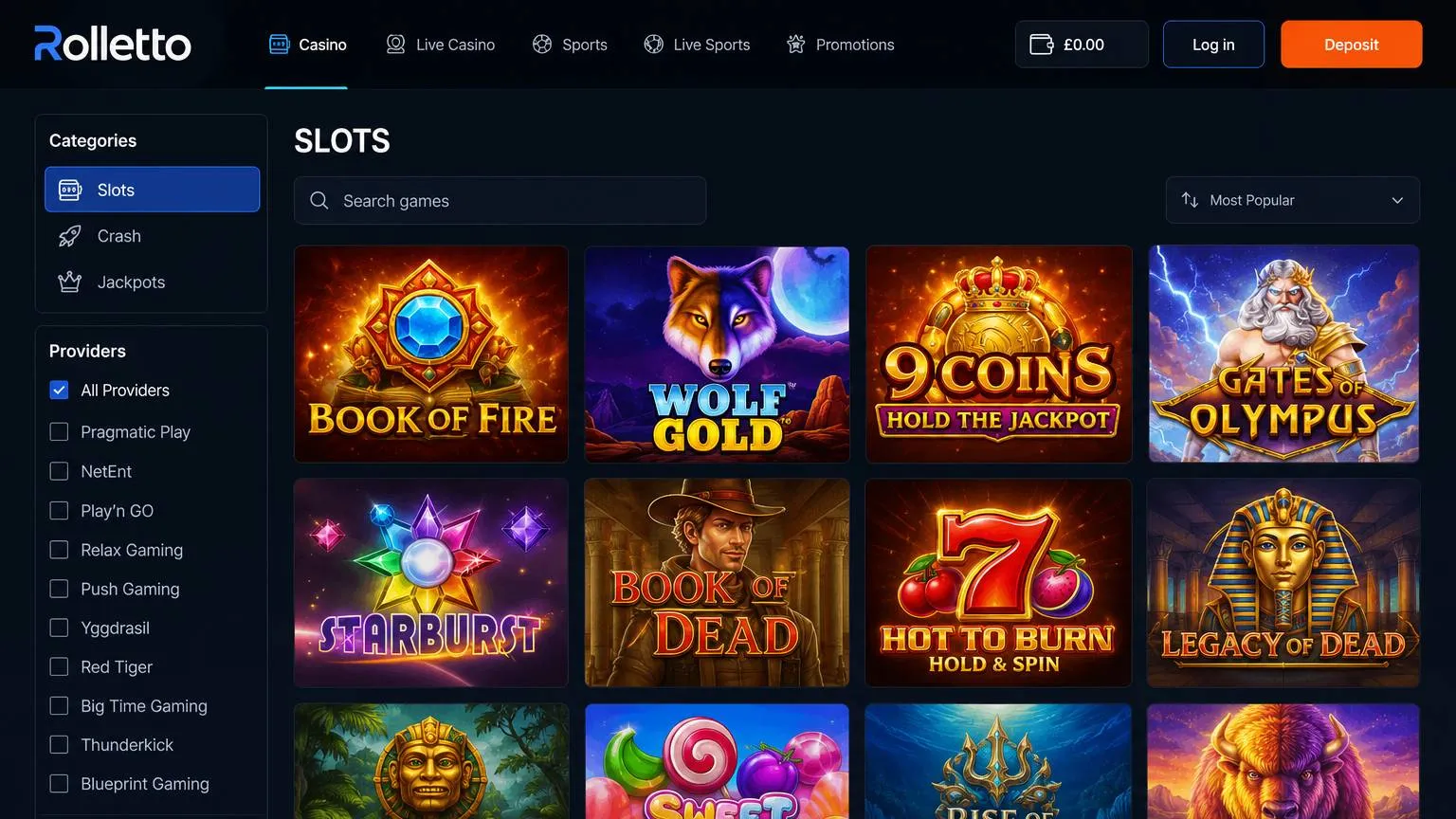 Game selection and Rolletto