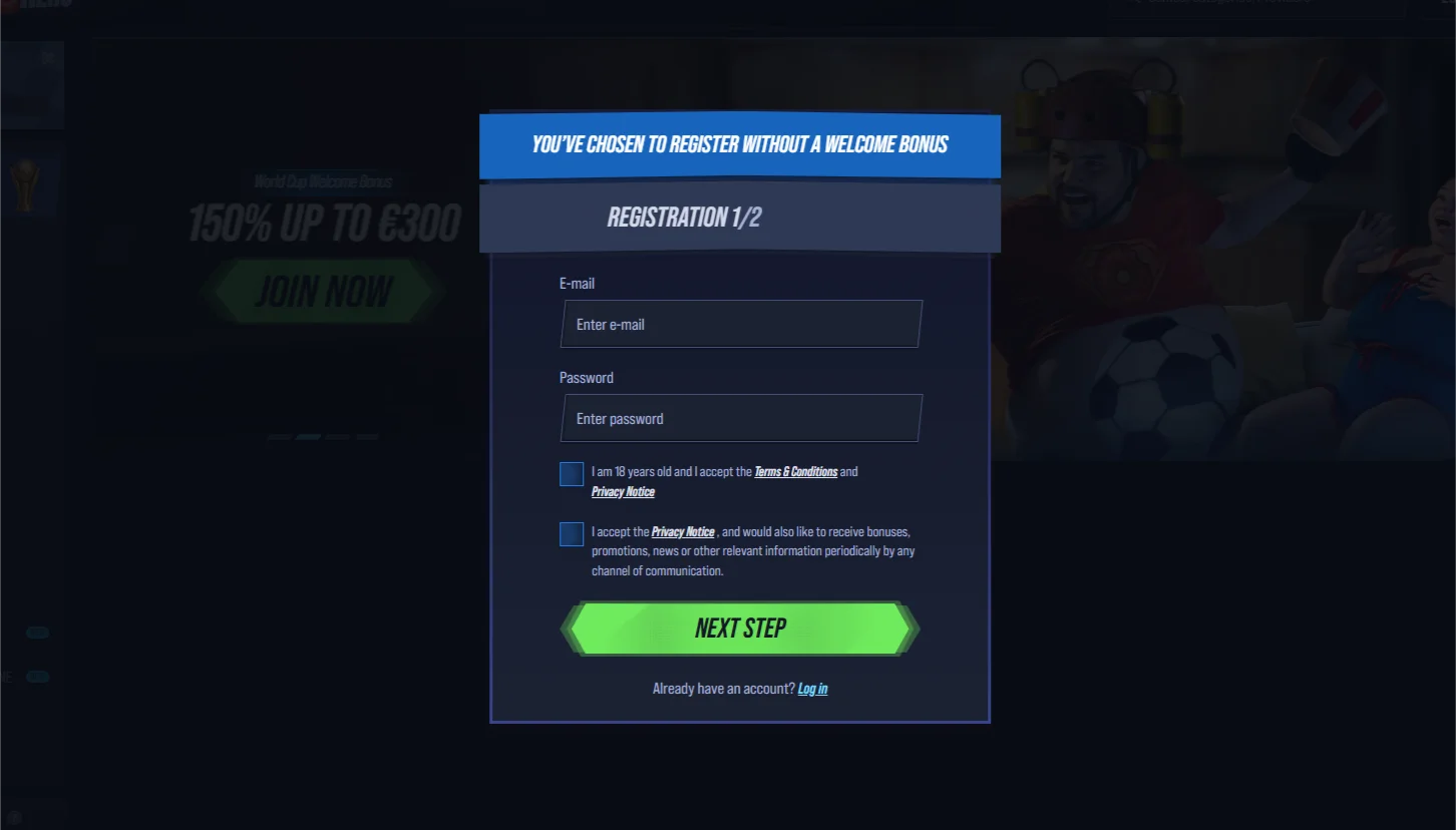 Step-by-step account creation – Vegas Hero Casino