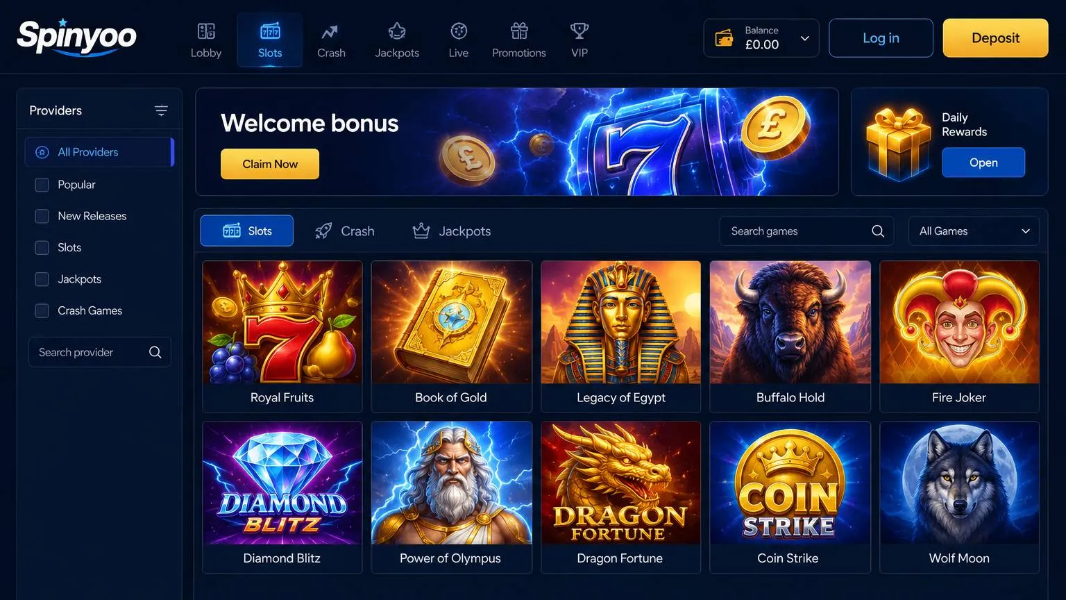 Game library and software providers for Spinyoo Casino