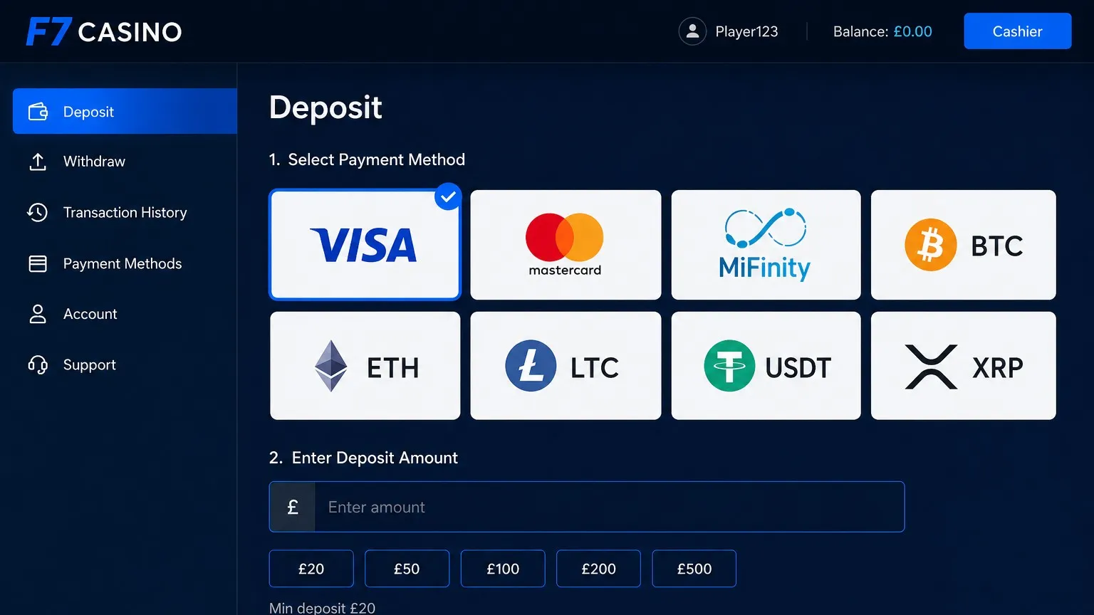 F7 Casino withdrawal time and limits