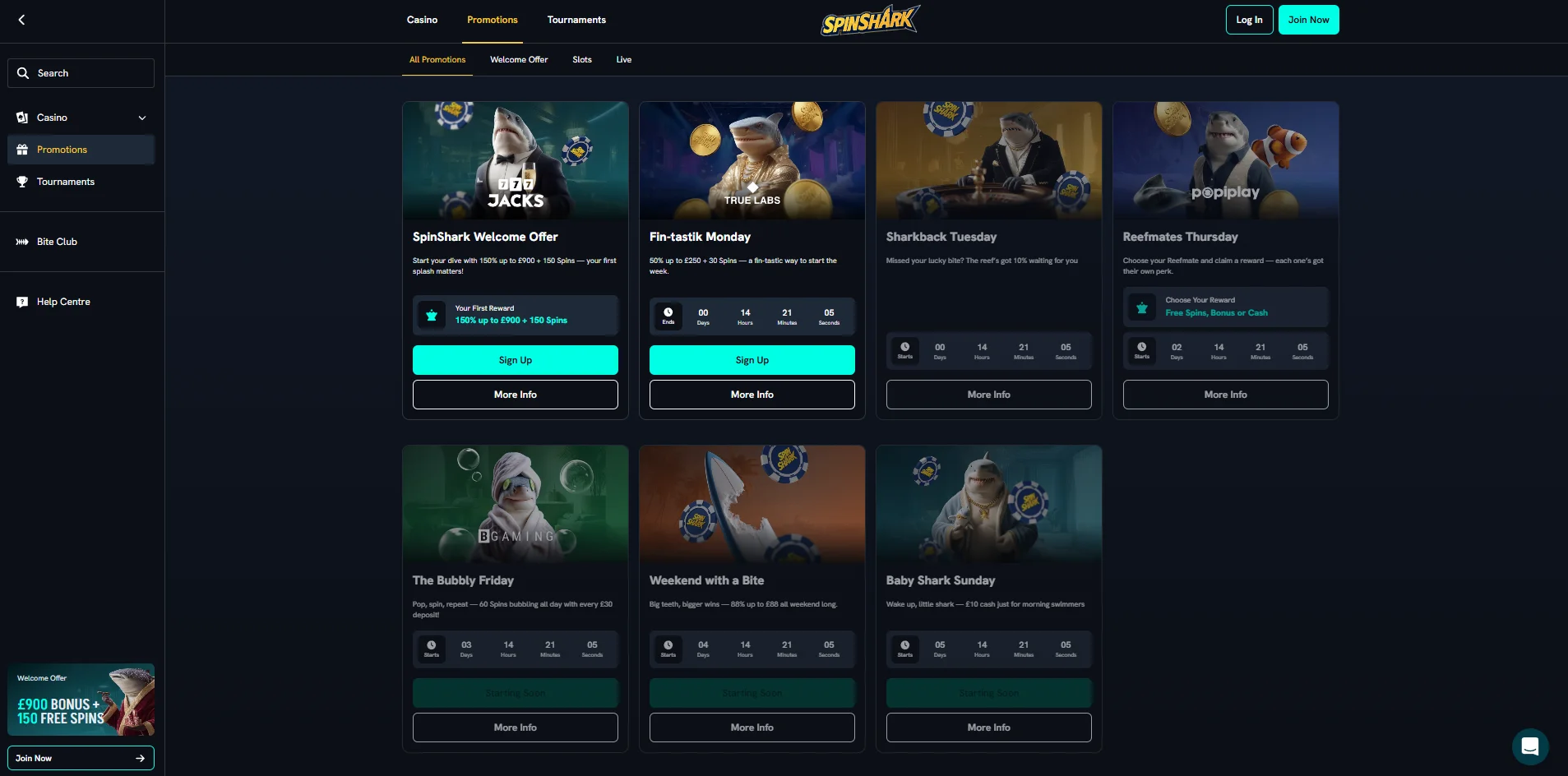 Spinshark Casino Review: Game selection and software