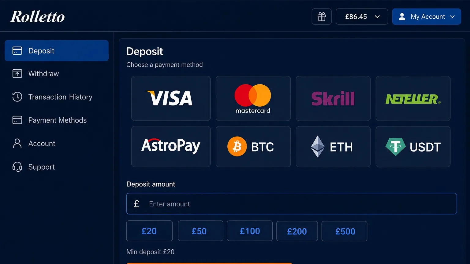 Banking options and Rolletto