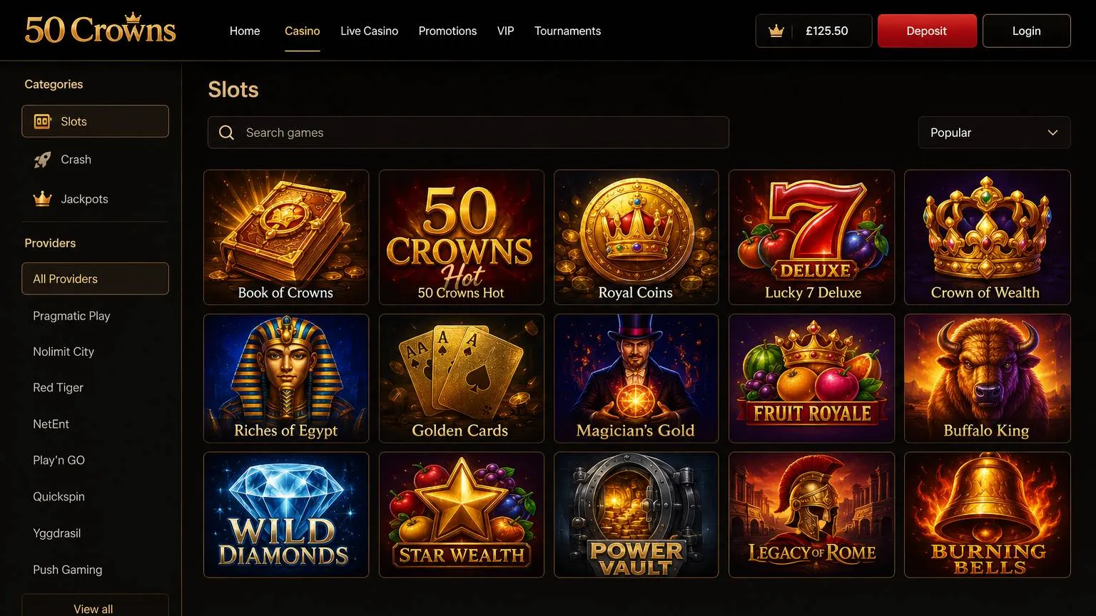 Game selection and 50 Crowns Casino slots library Game selection and 50 Crowns Casino