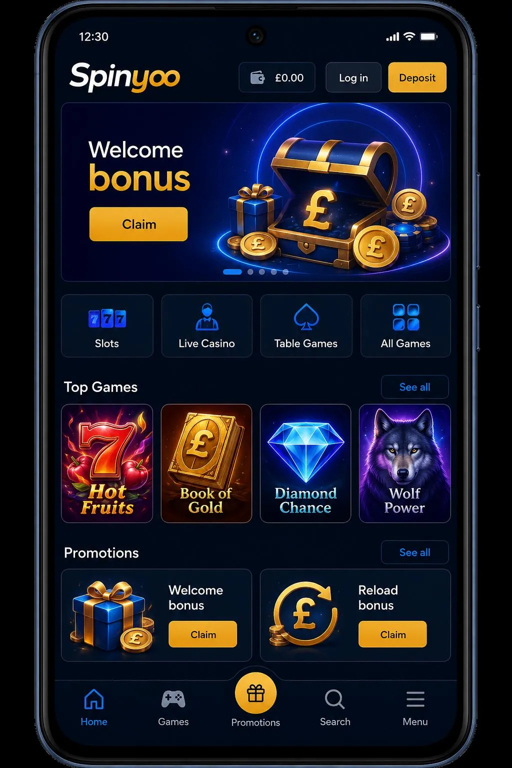 Mobile experience and app for Spinyoo Casino