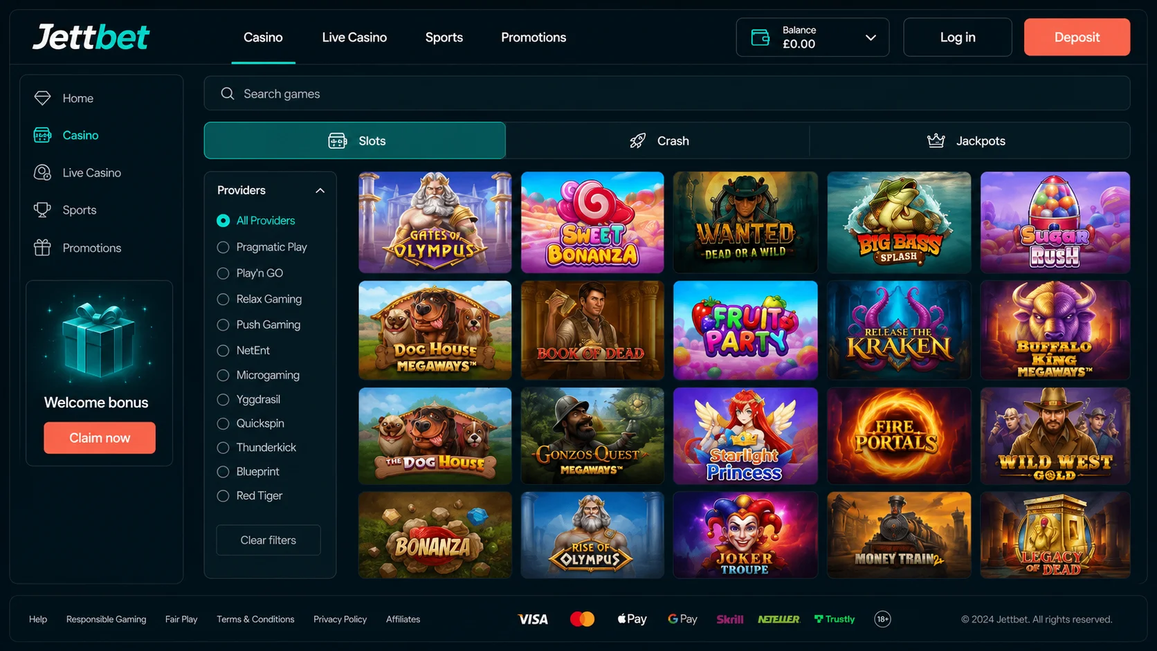 Game selection and Jettbet Casino